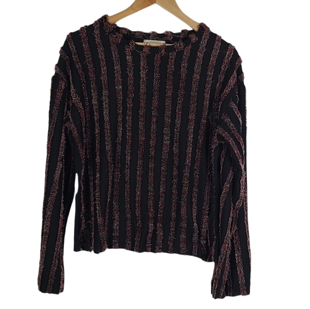 ZARA Fringed Long Sleeve Top Small